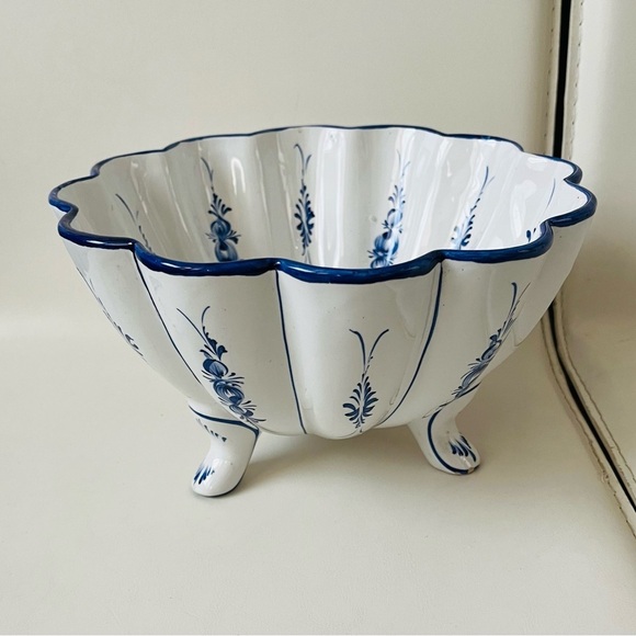 Other - Hand Painted Footed Blue/white Ceramic Bowl Portuguese